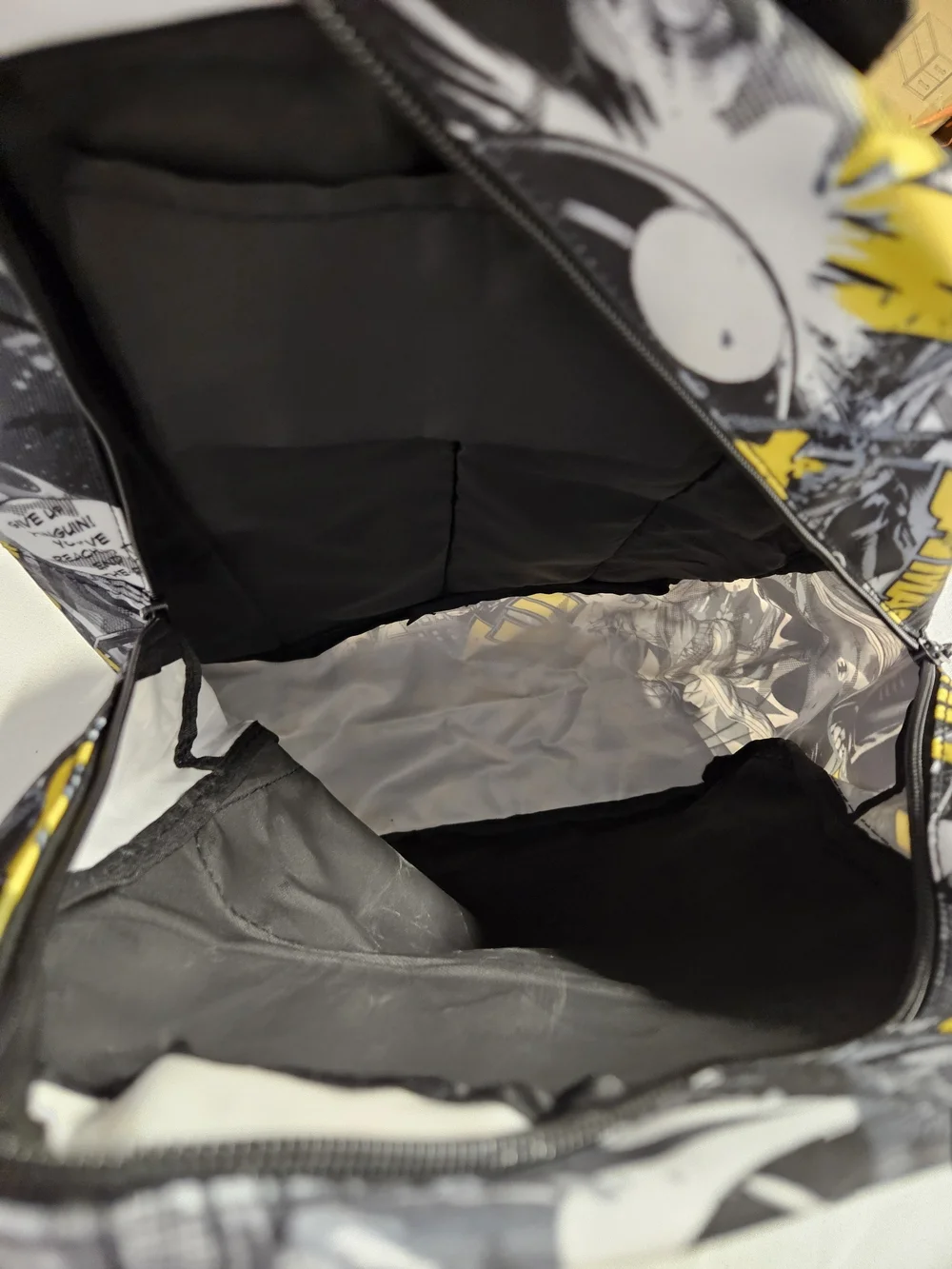 Batman Comic Print Backpack Black Yellow Logo Bookbag NWT